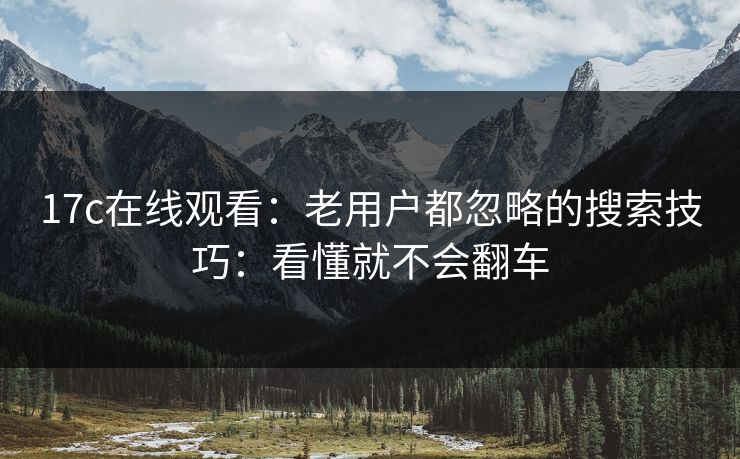 17c在线观看：老用户都忽略的搜索技巧：看懂就不会翻车